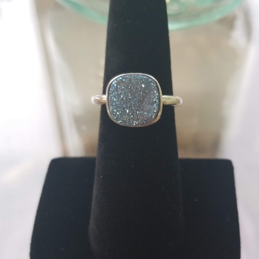 Blue druzy stone ring in sterling silver 7
